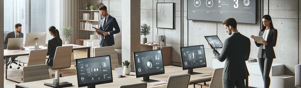 Oficina moderna con tecnología inteligente.